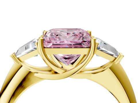 Yellow gold Three-Stone Fancy Pink Princess Cut Cut Diamond Ring with Trillion Side Stones and Four-Prong Setting_7