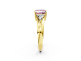 Yellow gold Three-Stone Fancy Pink Princess Cut Cut Diamond Ring with Trillion Side Stones on a Split Shank Band_2