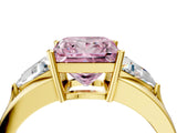 Yellow gold Three-Stone Fancy Pink Princess Cut Cut Diamond Ring with Trillion Side Stones on a Split Shank Band_4