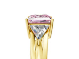 Yellow gold Three-Stone Fancy Pink Princess Cut Cut Diamond Ring with Trillion Side Stones on a Split Shank Band_5
