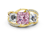 Yellow gold Three-Stone Fancy Pink Princess Cut Cut Diamond Split Shank Prong Set Ring