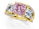 Yellow gold Three-Stone Fancy Pink Princess Cut Cut Diamond Split Shank Prong Set Ring_1