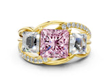 Yellow gold Three-Stone Fancy Pink Princess Cut Cut Diamond Split Shank Prong Set Ring_12