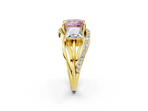 Yellow gold Three-Stone Fancy Pink Princess Cut Cut Diamond Split Shank Prong Set Ring_14