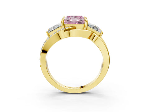 Yellow gold Three-Stone Fancy Pink Princess Cut Cut Diamond Split Shank Prong Set Ring_15