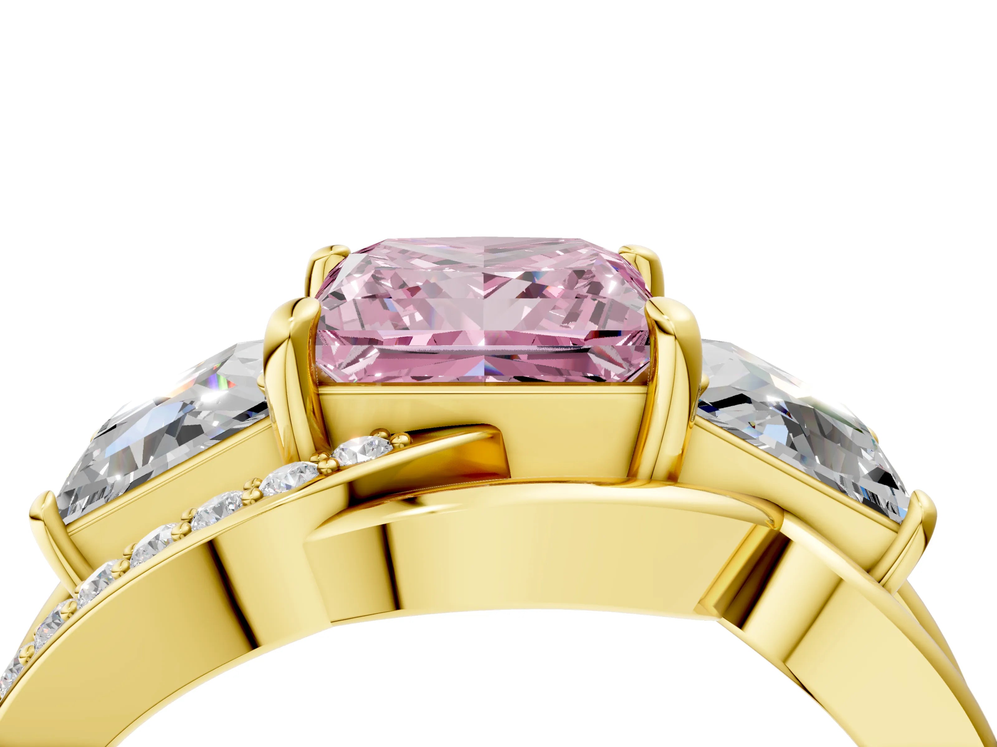 Yellow gold Three-Stone Fancy Pink Princess Cut Cut Diamond Split Shank Prong Set Ring_16
