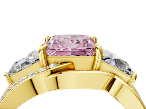 Yellow gold Three-Stone Fancy Pink Princess Cut Cut Diamond Split Shank Prong Set Ring_16