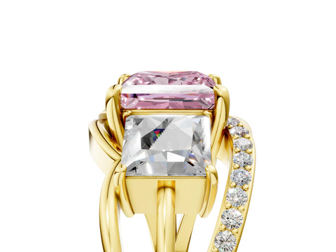 Yellow gold Three-Stone Fancy Pink Princess Cut Cut Diamond Split Shank Prong Set Ring_17