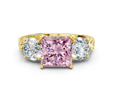 Yellow gold Three-Stone Fancy Pink Princess Cut Cut Milgrain Band Prong Setting Ring
