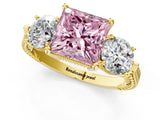 Yellow gold Three-Stone Fancy Pink Princess Cut Cut Milgrain Band Prong Setting Ring_1