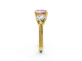 Yellow gold Three-Stone Fancy Pink Princess Cut Cut Milgrain Band Prong Setting Ring_2