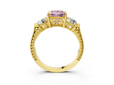 Yellow gold Three-Stone Fancy Pink Princess Cut Cut Milgrain Band Prong Setting Ring_3