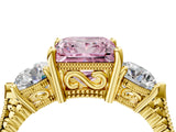 Yellow gold Three-Stone Fancy Pink Princess Cut Cut Milgrain Band Prong Setting Ring_4