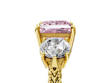 Yellow gold Three-Stone Fancy Pink Princess Cut Cut Milgrain Band Prong Setting Ring_5
