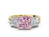 Yellow gold Three-Stone Fancy Pink Princess Cut Cut Solitaire Ring with Classic Prong Setting