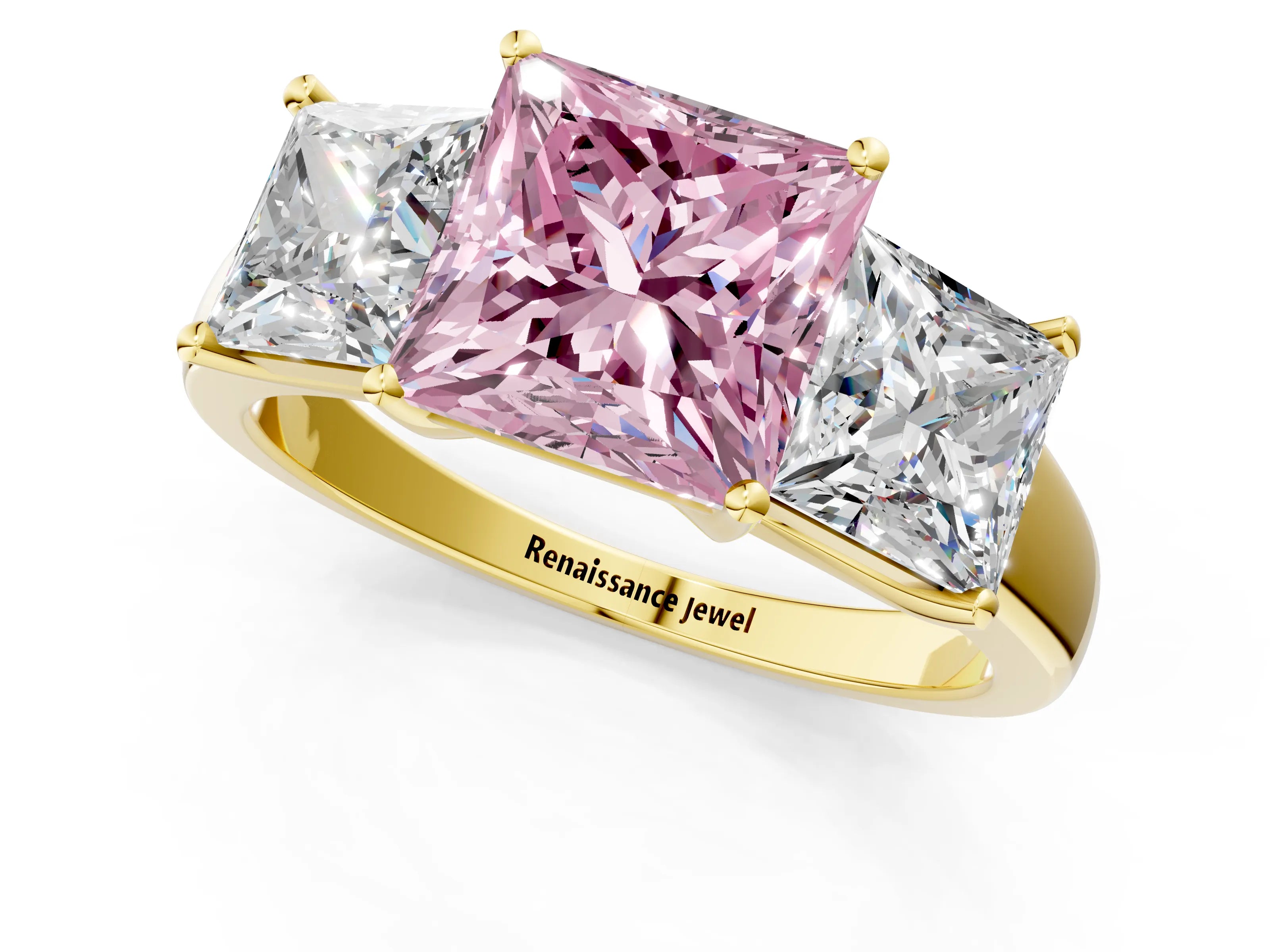 Yellow gold Three-Stone Fancy Pink Princess Cut Cut Solitaire Ring with Classic Prong Setting_1