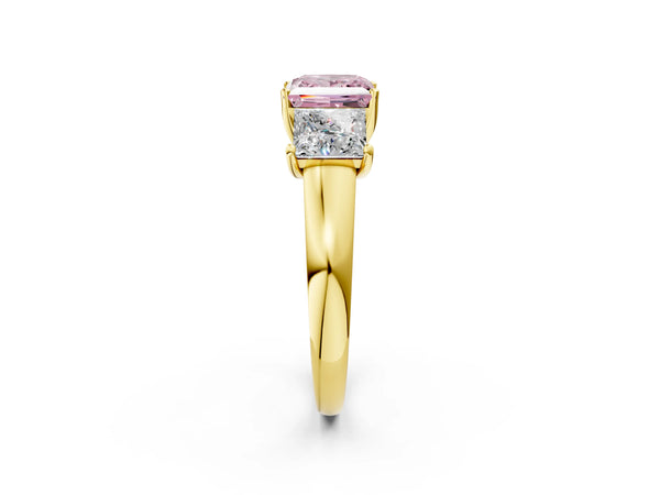 Yellow gold Three-Stone Fancy Pink Princess Cut Cut Solitaire Ring with Classic Prong Setting