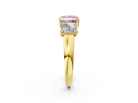 Yellow gold Three-Stone Fancy Pink Princess Cut Cut Solitaire Ring with Classic Prong Setting_2