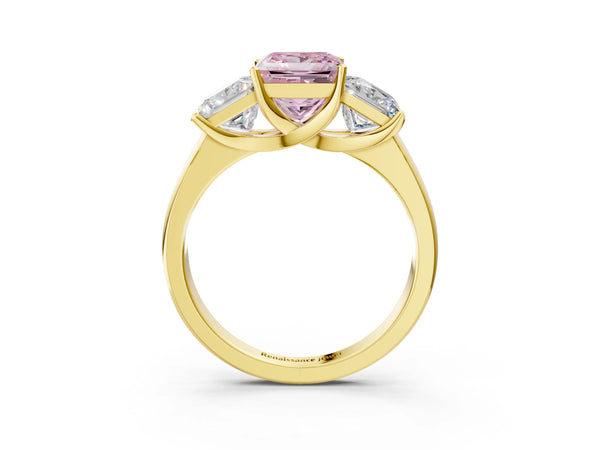 Yellow gold Three-Stone Fancy Pink Princess Cut Cut Solitaire Ring with Classic Prong Setting