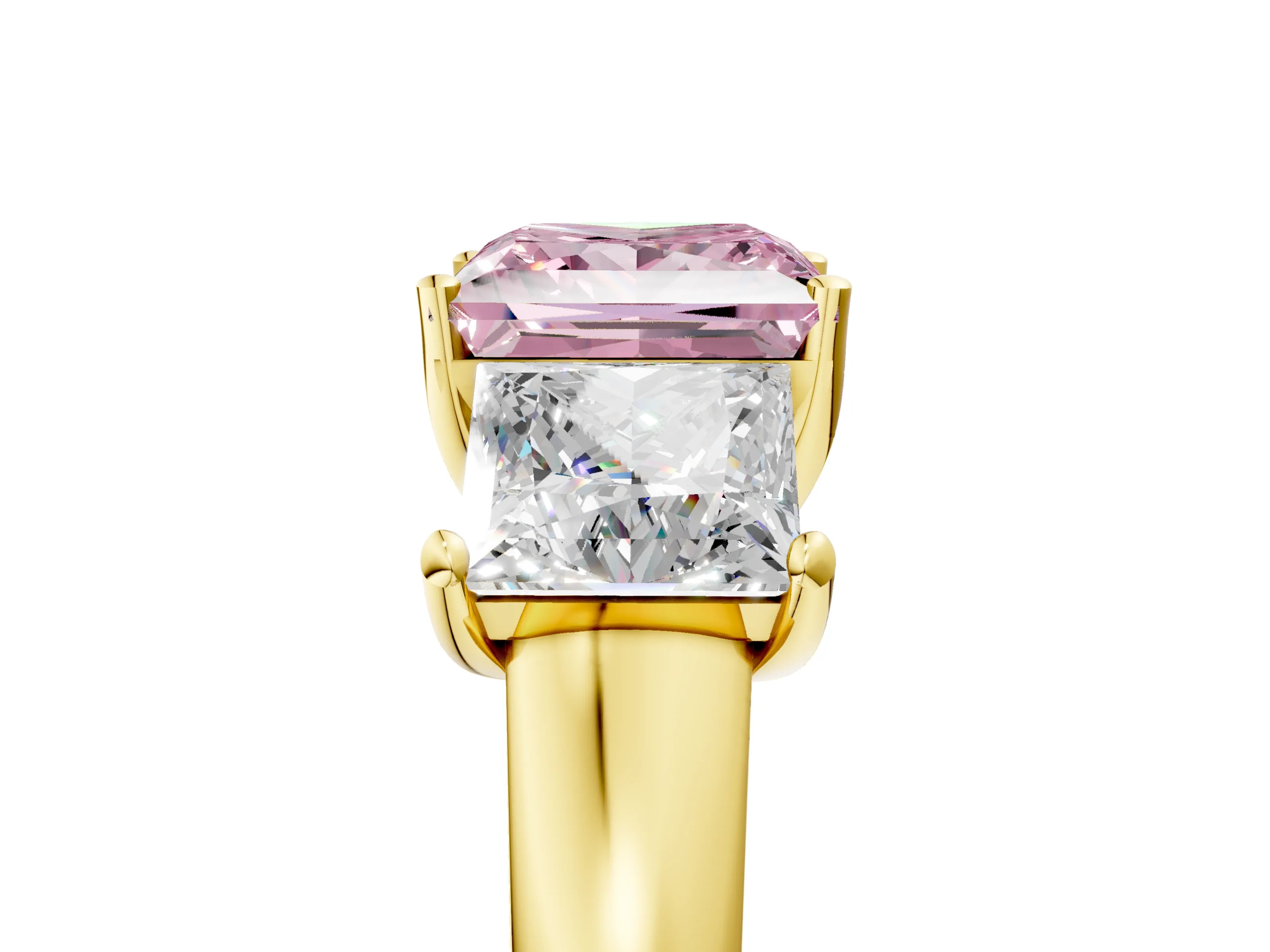 Yellow gold Three-Stone Fancy Pink Princess Cut Cut Solitaire Ring with Classic Prong Setting_5