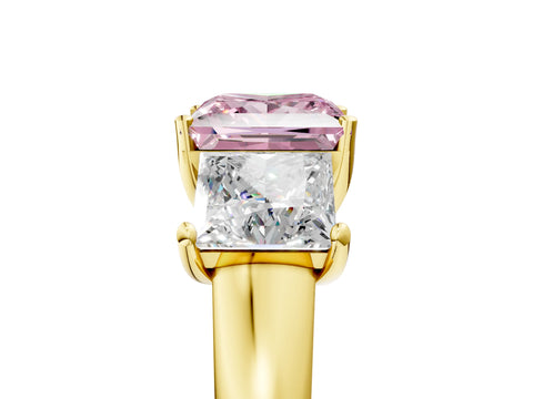 Yellow gold Three-Stone Fancy Pink Princess Cut Cut Solitaire Ring with Classic Prong Setting_5