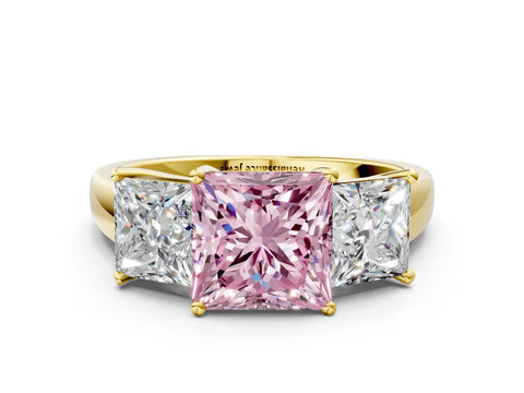 Yellow gold Three-Stone Fancy Pink Princess Cut Cut Solitaire Ring with Classic Prong Setting