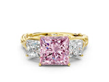 Yellow gold Three-Stone Fancy Pink Princess Cut Diamond Braided Band Ring with Four-Prong Setting_33