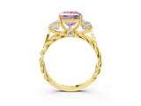 Yellow gold Three-Stone Fancy Pink Princess Cut Diamond Braided Band Ring with Four-Prong Setting_36
