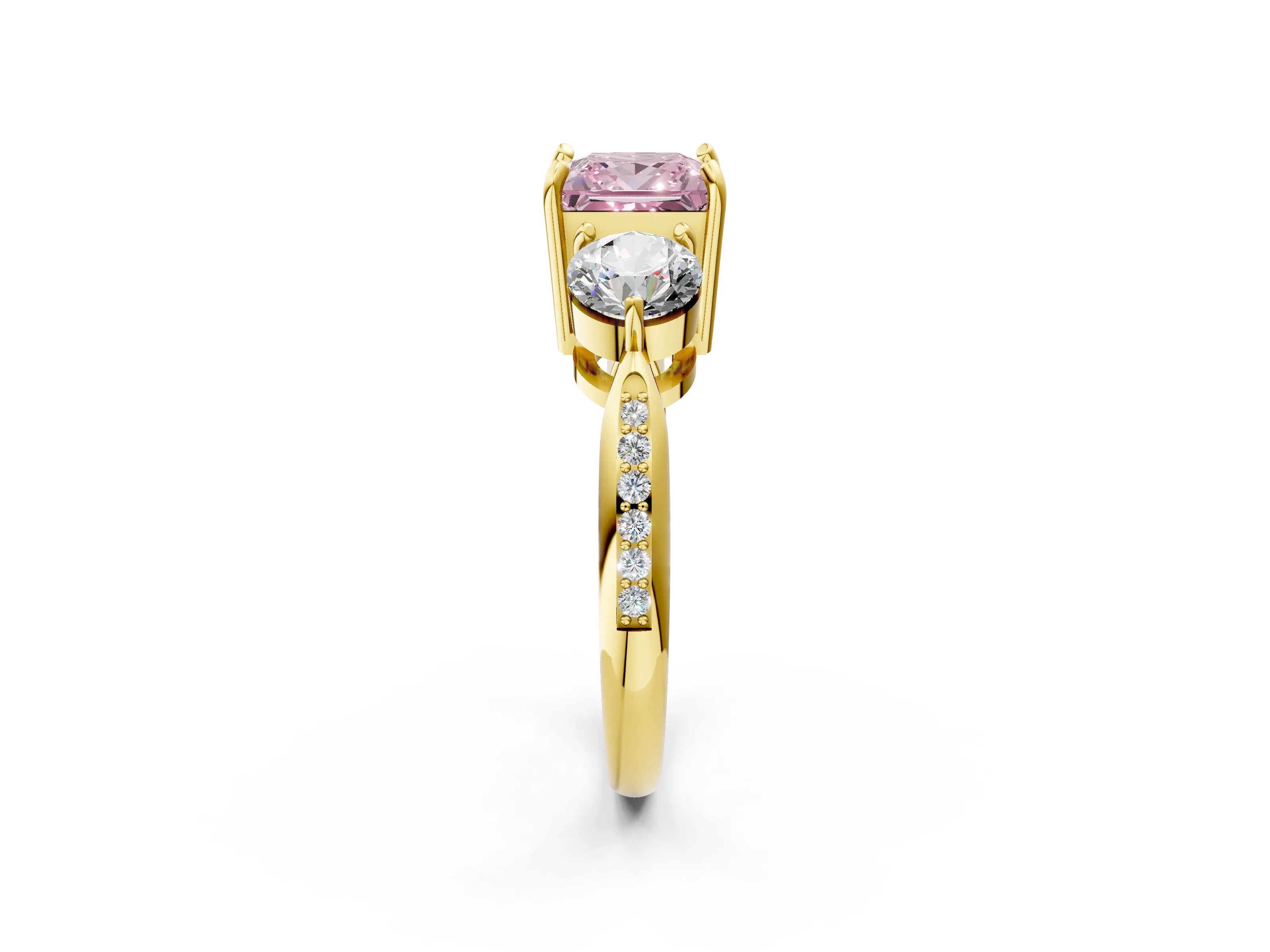 Yellow gold Three-Stone Fancy Pink Princess Cut Diamond Channel Set Engagement Ring with Prong Setting_14