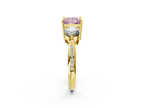 Yellow gold Three-Stone Fancy Pink Princess Cut Diamond Channel Set Engagement Ring with Prong Setting_14