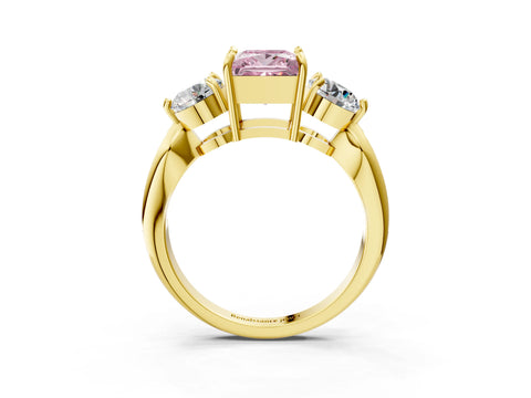 Yellow gold Three-Stone Fancy Pink Princess Cut Diamond Channel Set Engagement Ring with Prong Setting_15