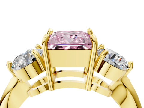 Yellow gold Three-Stone Fancy Pink Princess Cut Diamond Channel Set Engagement Ring with Prong Setting_16