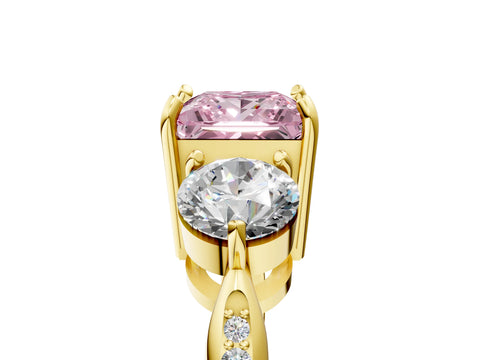 Yellow gold Three-Stone Fancy Pink Princess Cut Diamond Channel Set Engagement Ring with Prong Setting_17
