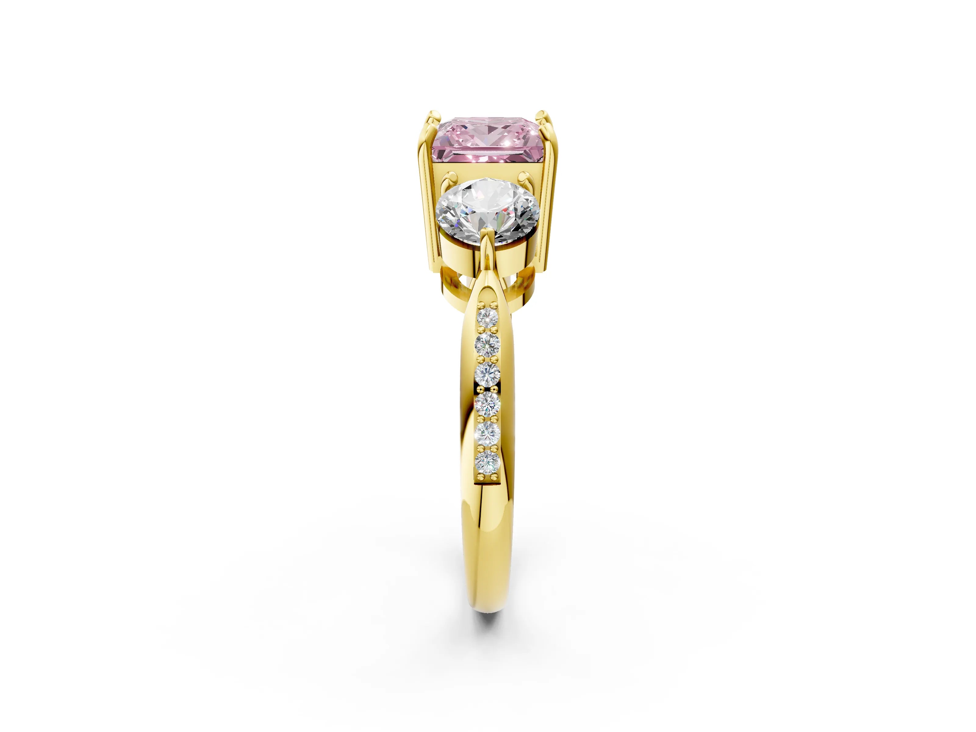 Yellow gold Three-Stone Fancy Pink Princess Cut Diamond Channel Set Engagement Ring with Prong Setting_2