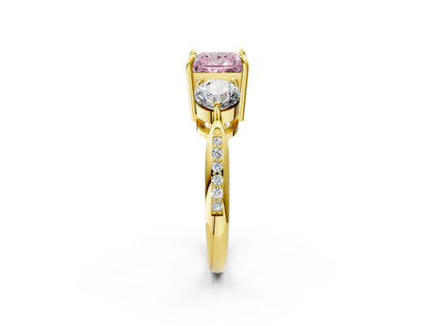 Yellow gold Three-Stone Fancy Pink Princess Cut Diamond Channel Set Engagement Ring with Prong Setting_2