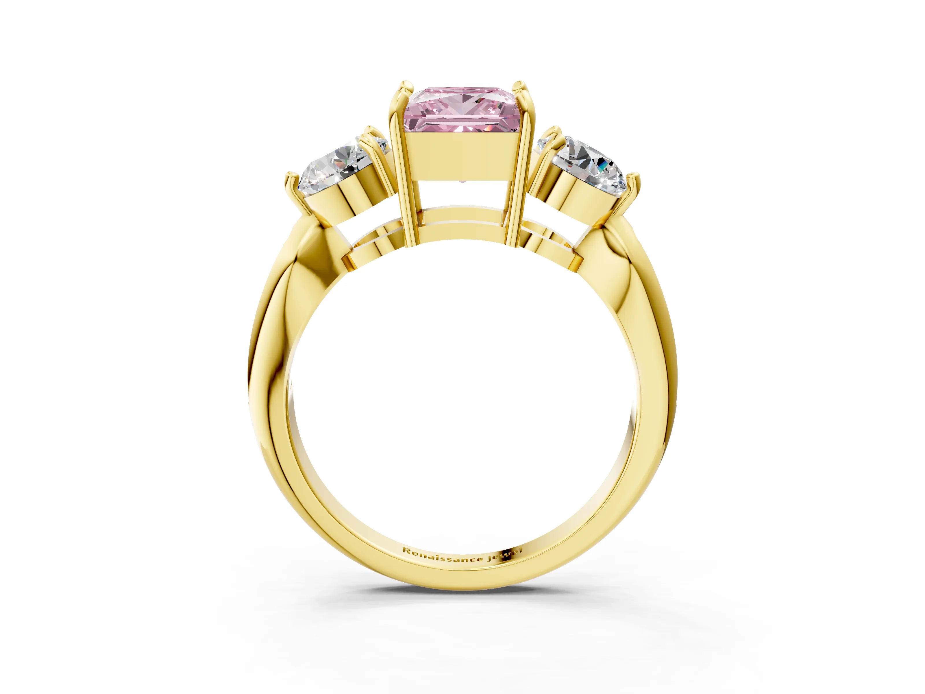 Yellow gold Three-Stone Fancy Pink Princess Cut Diamond Channel Set Engagement Ring with Prong Setting_3