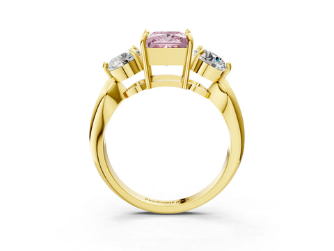 Yellow gold Three-Stone Fancy Pink Princess Cut Diamond Channel Set Engagement Ring with Prong Setting_3