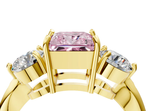 Yellow gold Three-Stone Fancy Pink Princess Cut Diamond Channel Set Engagement Ring with Prong Setting_4