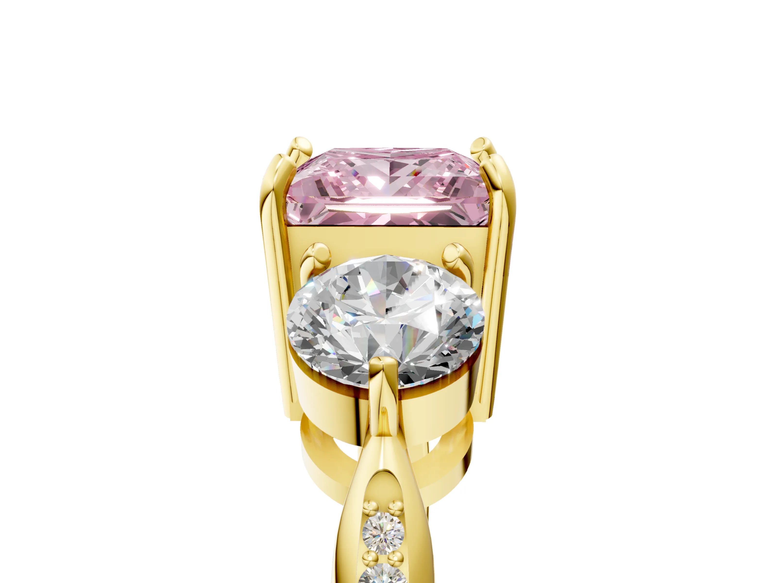 Yellow gold Three-Stone Fancy Pink Princess Cut Diamond Channel Set Engagement Ring with Prong Setting_5