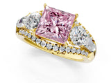 Yellow gold Three-Stone Fancy Pink Princess Cut Diamond Engagement Ring with Pave Band and Prong Setting_1