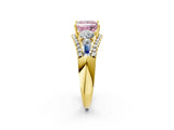 Yellow gold Three-Stone Fancy Pink Princess Cut Diamond Engagement Ring with Pave Band and Prong Setting_2