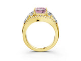 Yellow gold Three-Stone Fancy Pink Princess Cut Diamond Engagement Ring with Pave Band and Prong Setting_3