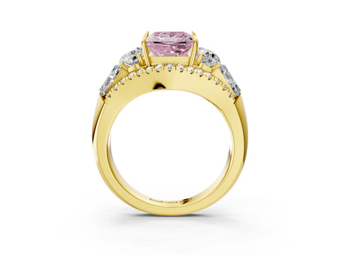 Yellow gold Three-Stone Fancy Pink Princess Cut Diamond Engagement Ring with Pave Band and Prong Setting_3