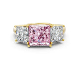 Yellow gold Three-Stone Fancy Pink Princess Cut Diamond Engagement Ring with Prong Setting_3
