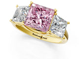 Yellow gold Three-Stone Fancy Pink Princess Cut Diamond Engagement Ring with Prong Setting_4