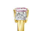 Yellow gold Three-Stone Fancy Pink Princess Cut Diamond Engagement Ring with Prong Setting_8