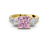 Yellow gold Three-Stone Fancy Pink Princess  Cut Diamond Pavé Band with Four-Prong Setting