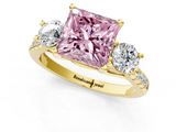 Yellow gold Three-Stone Fancy Pink Princess  Cut Diamond Pavé Band with Four-Prong Setting_1