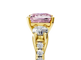 Yellow gold Three-Stone Fancy Pink Princess  Cut Diamond Pavé Band with Four-Prong Setting_5