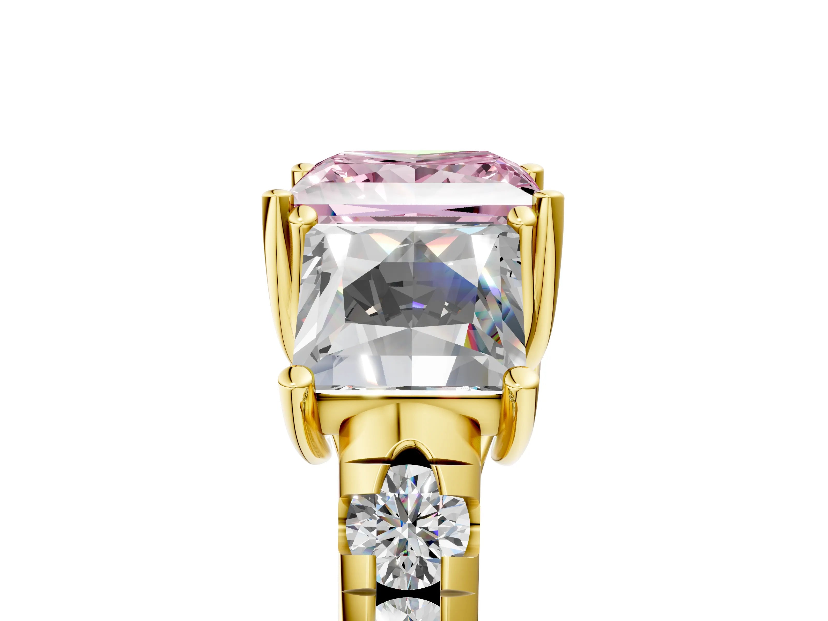 Yellow gold Three-Stone Fancy Pink Princess Cut Diamond Pavé Band with Prong Setting_5